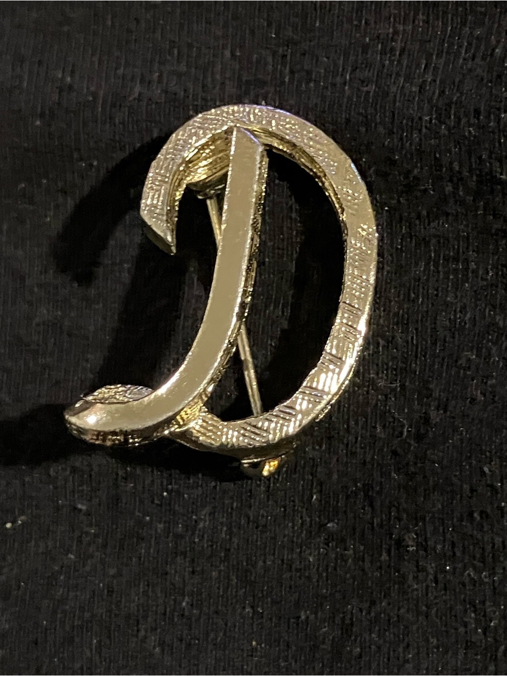 Estate Silver-Tone Script D Brooch